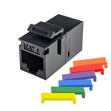 Simply 45 :Cat6 UTP Black Keystone Feed-Thru Coupler - w/6-Color Snap-On ID Bars Included. 1ea/Bag, 25/Pack