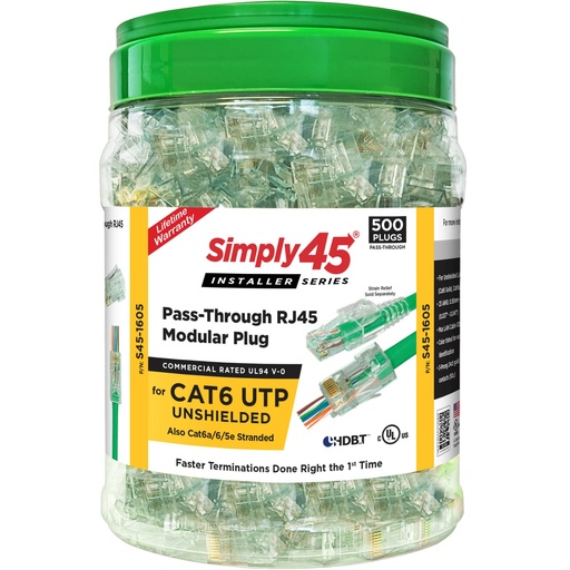 [S45-1605] Simply 45 - Pass Through Green Tint - Cat6 UTP - 500pc